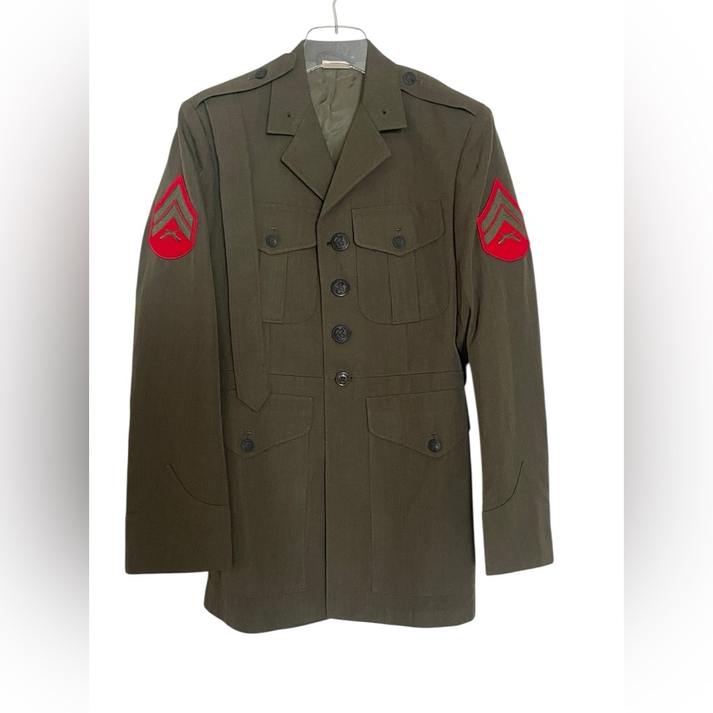 USMC Dress Green Service Coat 36R Corporal Rank Patches Crown Clothing DSCP Cpl.